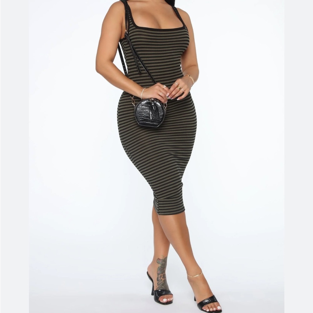Striped olive midi dress